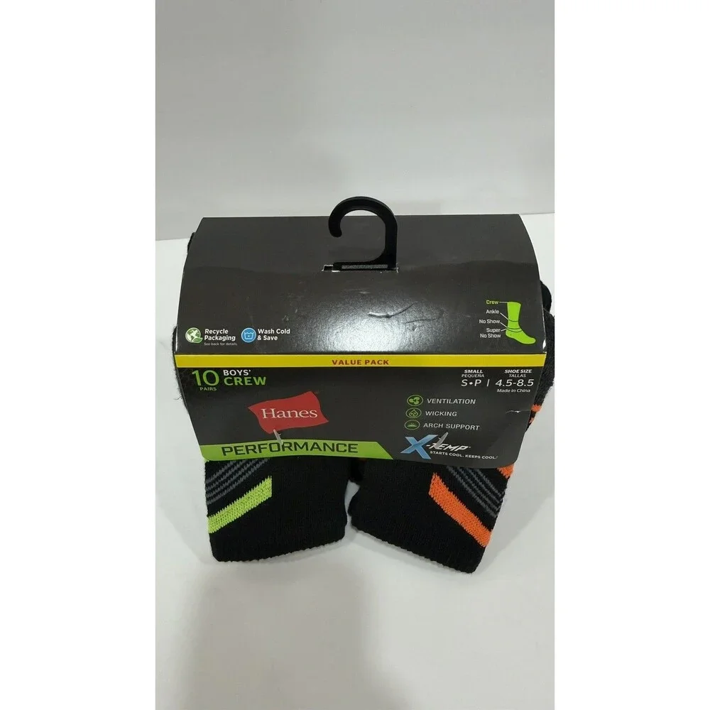 Hanes Boys Performance Crew Socks – 10 Pair Pack – Size Small (4.5–8.5)